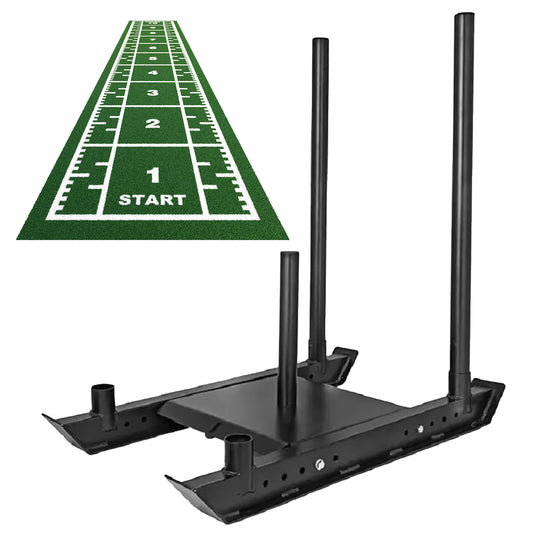 Commercial Push/Pull Power Sled with 10m Sprint Mat – Heavy-Duty Steel, Folding Design, Olympic Plate Compatible for Strength, Speed & Agility Training