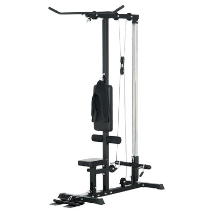 Professional LAT Pulldown Machine with Dual Pulley System - Adjustable Home Gym Cable Station for Back Muscle Training - Space-Saving Design with High and Low Pulleys - Complete Back Workout Equipment