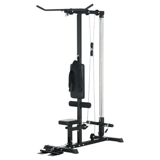 Professional LAT Pulldown Machine with Dual Pulley System - Adjustable Home Gym Cable Station for Back Muscle Training - Space-Saving Design with High and Low Pulleys - Complete Back Workout Equipment