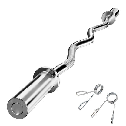 Olympic EZ Curl Barbell Bar 47" - Premium Chrome-Plated Steel Weightlifting Bar - Ergonomic Design for Bicep Curls, Hip Thrusts & Upper Body Training - 500lb Capacity with 2 Spring Collars - Home Gym