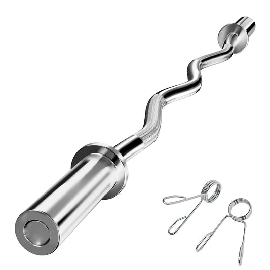 Olympic EZ Curl Barbell Bar 47" - Premium Chrome-Plated Steel Weightlifting Bar - Ergonomic Design for Bicep Curls, Hip Thrusts & Upper Body Training - 500lb Capacity with 2 Spring Collars - Home Gym