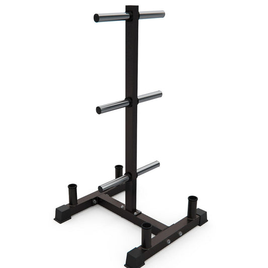 Olympic Weight Tree & Bar Stand 3-Tier: Heavy-Duty Storage Rack for 2-Inch Plates - Home Gym Organiser with 200kg Capacity - Scratch-Resistant Powder-Coated Steel Frame - Compact Equipment Storage