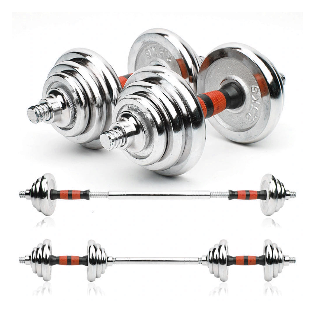 20kg Steel Adjustable Dumbbell Barbell Set - 2-in-1 Cast Iron Weight System with Anti-Slip Metal Handle - Converts from Dumbbells to Barbell - Home Fitness Training Equipment with  &  Plates