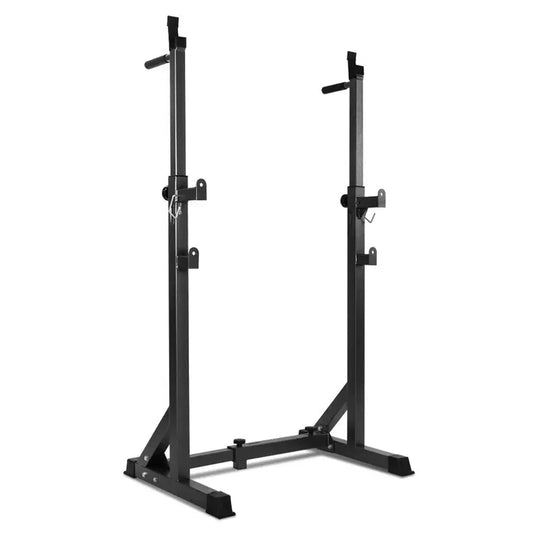 Heavy-Duty Adjustable Half Squat Rack with Dip Station and Spotters - Strength Training Stand for Home Gym - 200KG Max Load - Height Adjustable 121-158cm - Width Adjustable 60-87cm - Black Steel