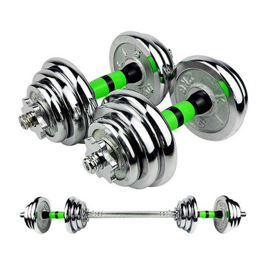 20kg Steel Adjustable Dumbbell Barbell Set - 2-in-1 Cast Iron Weight System with Anti-Slip Metal Handle - Converts from Dumbbells to Barbell - Home Fitness Training Equipment with  &  Plates