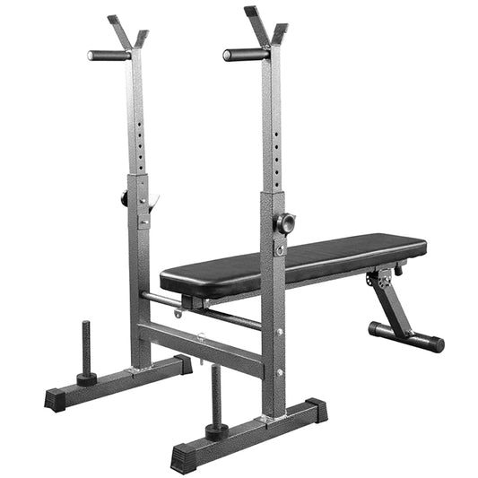 Professional Adjustable Weight Bench with Dip Station & Barbell Rack - Heavy-Duty Multi-Functional Workout Bench for Strength Training - Foldable Design with 250kg Capacity - Reinforced Steel