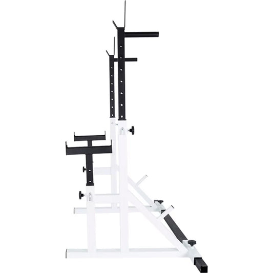 Heavy-Duty Adjustable Squat and Bench Press Rack – 400kg Capacity Multi-Function Barbell Stand with Integrated Dip Handles for Home Gym Strength Training
