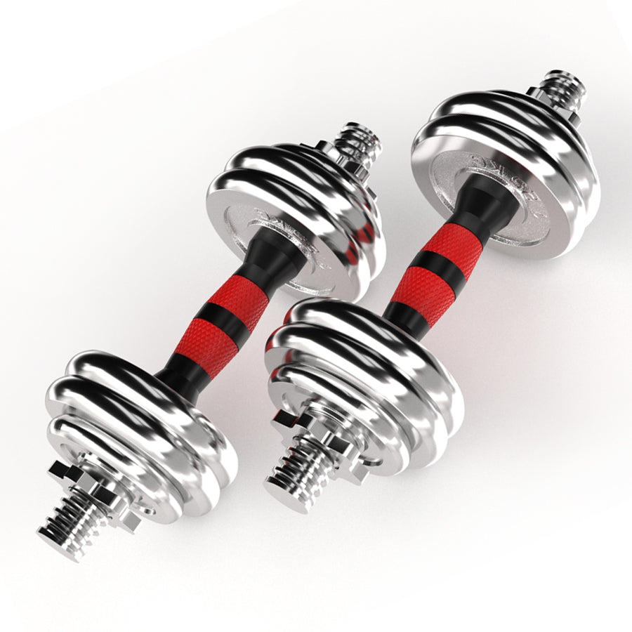 20kg Steel Adjustable Dumbbell Barbell Set - 2-in-1 Cast Iron Weight System with Anti-Slip Metal Handle - Converts from Dumbbells to Barbell - Home Fitness Training Equipment with  &  Plates