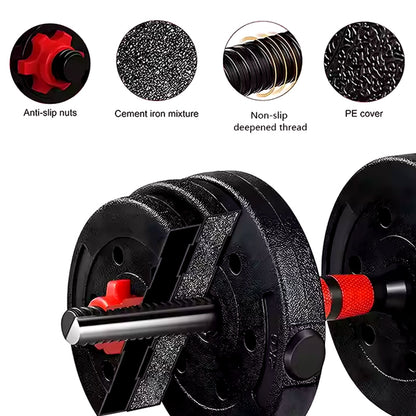 Adjustable Dumbbell & Barbell Set 20kg/25kg/30kg – 2-in-1 Free Weights with Connecting Rod, Ideal for Home Gym, Weight Lifting, Strength & Fitness Training