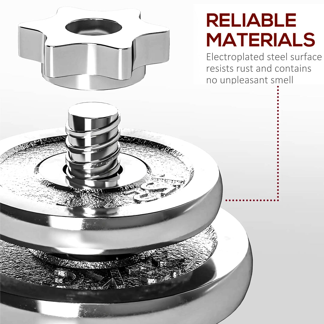 20kg Steel Adjustable Dumbbell Barbell Set - 2-in-1 Cast Iron Weight System with Anti-Slip Metal Handle - Converts from Dumbbells to Barbell - Home Fitness Training Equipment with  &  Plates