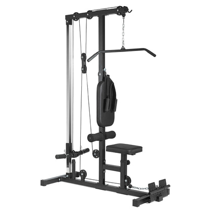 Professional LAT Pulldown Machine with Dual Pulley System - Adjustable Home Gym Cable Station for Back Muscle Training - Space-Saving Design with High and Low Pulleys - Complete Back Workout Equipment