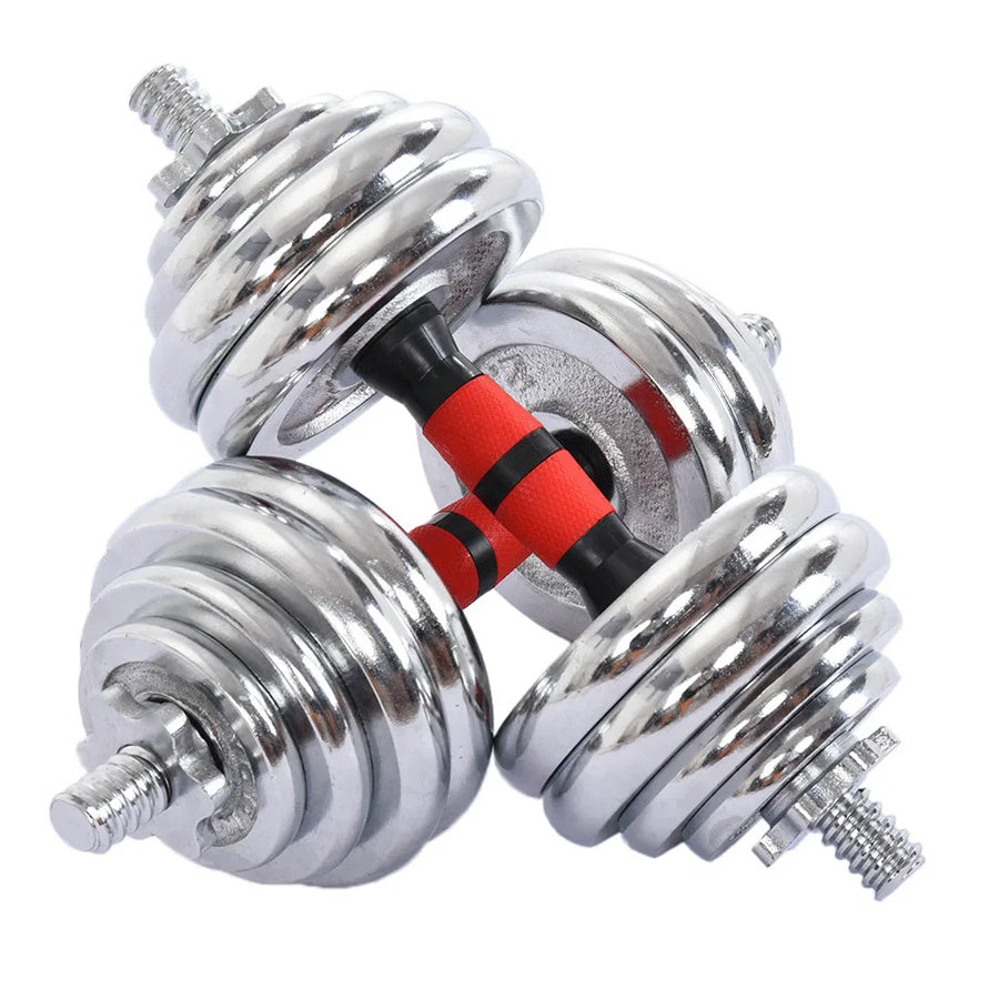 20kg Steel Adjustable Dumbbell Barbell Set - 2-in-1 Cast Iron Weight System with Anti-Slip Metal Handle - Converts from Dumbbells to Barbell - Home Fitness Training Equipment with  &  Plates