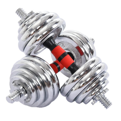 20kg Steel Adjustable Dumbbell Barbell Set - 2-in-1 Cast Iron Weight System with Anti-Slip Metal Handle - Converts from Dumbbells to Barbell - Home Fitness Training Equipment with  &  Plates