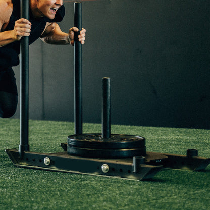 Commercial Push/Pull Power Sled with 10m Sprint Mat – Heavy-Duty Steel, Folding Design, Olympic Plate Compatible for Strength, Speed & Agility Training