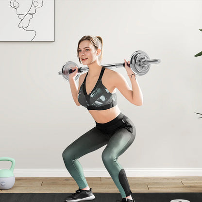 20kg Steel Adjustable Dumbbell Barbell Set - 2-in-1 Cast Iron Weight System with Anti-Slip Metal Handle - Converts from Dumbbells to Barbell - Home Fitness Training Equipment with  &  Plates