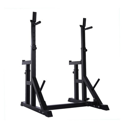 Black metal squat rack on a white background
