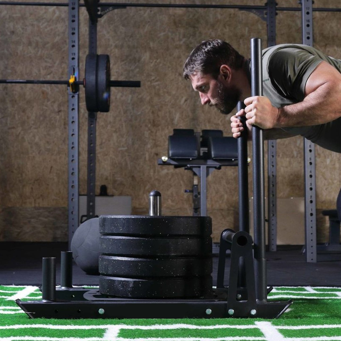 Commercial Push/Pull Power Sled with 10m Sprint Mat – Heavy-Duty Steel, Folding Design, Olympic Plate Compatible for Strength, Speed & Agility Training
