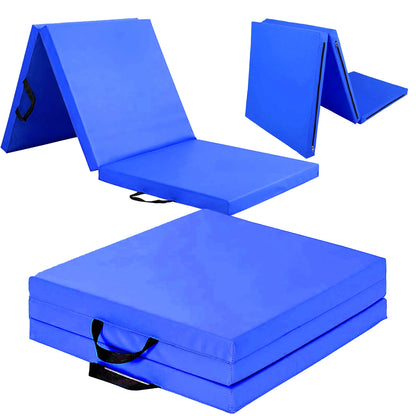 Tri-Fold Yoga Mat 6FT PU Leather 5cm Thick High Density Foam Non Slip Exercise Crash Mat
