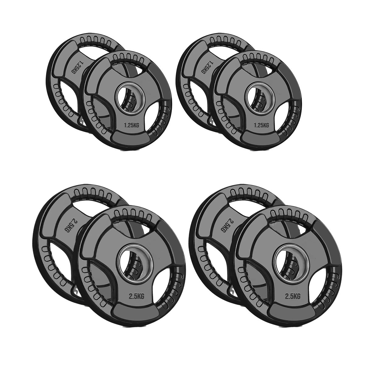 Tri-Grip Olympic Weight Plate - Black Rubber Coated Cast Iron with 2-Inch Hole - Durable Weight Plates for Strength Training, CrossFit & Weightlifting - Superior Grip Design for Easy Handling