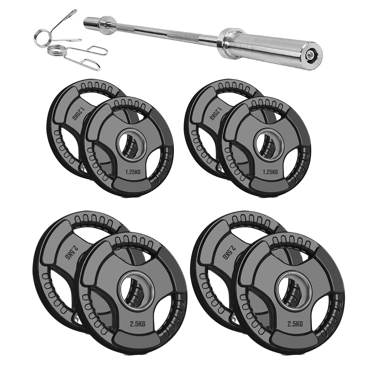 Tri-Grip Olympic Weight Plate - Black Rubber Coated Cast Iron with 2-Inch Hole - Durable Weight Plates for Strength Training, CrossFit & Weightlifting - Superior Grip Design for Easy Handling