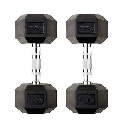 Premium Rubber-Coated Hex Dumbbells: Singles, Pairs & Complete Weight Sets from 2.5kg to 60kg - Anti-Roll Design with Ergonomic Metal Handles for Home Gym, Strength Training & Professional Bodybuilding