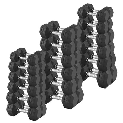 Premium Rubber-Coated Hex Dumbbells: Singles, Pairs & Complete Weight Sets from 2.5kg to 60kg - Anti-Roll Design with Ergonomic Metal Handles for Home Gym, Strength Training & Professional Bodybuilding