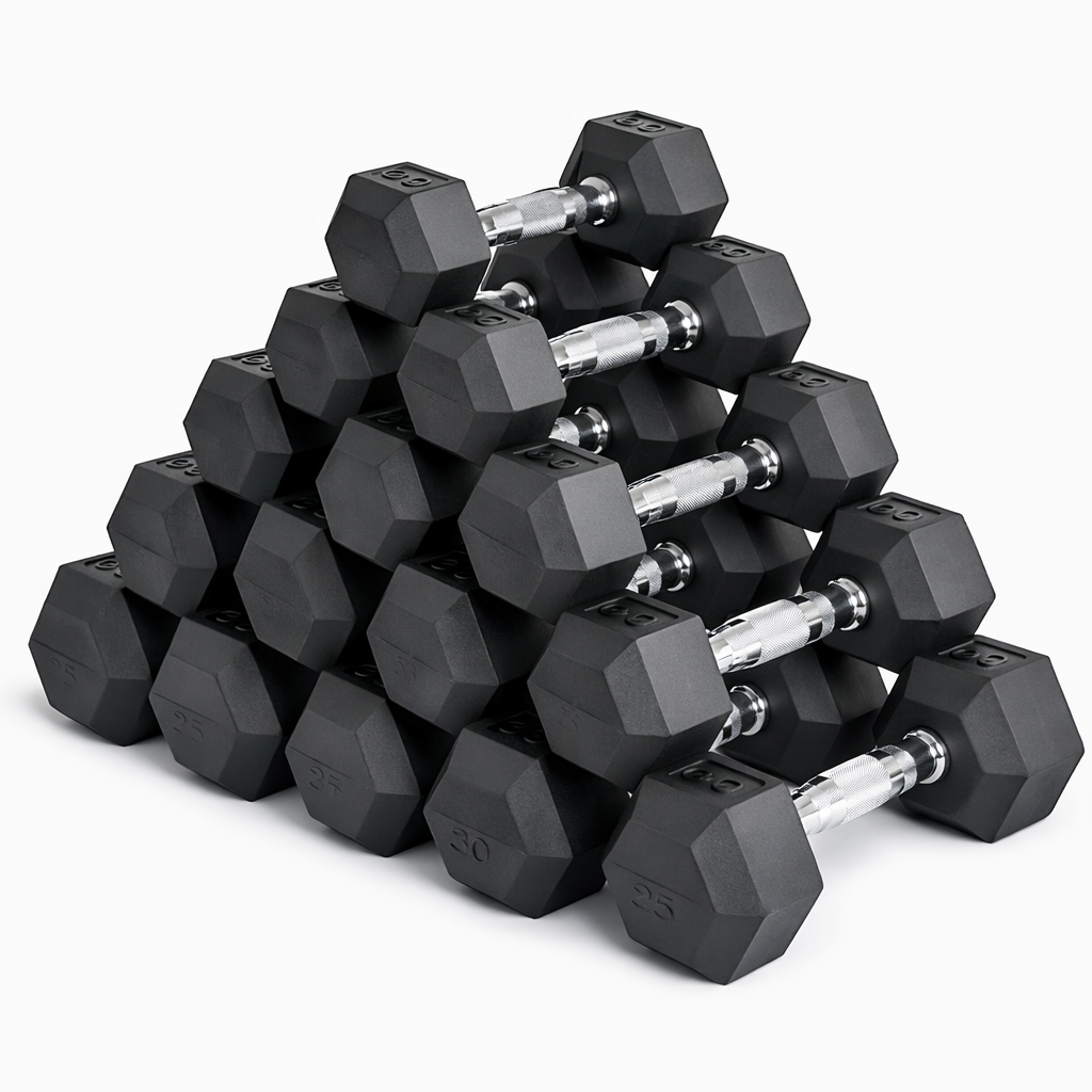 Premium Rubber-Coated Hex Dumbbells: Pairs from 2.5kg to 60kg - Anti-Roll Design with Ergonomic Metal Handles for Home Gym, Strength Training & Professional Bodybuilding