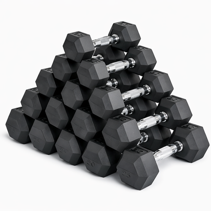 Premium Rubber-Coated Hex Dumbbells: Pairs from 2.5kg to 60kg - Anti-Roll Design with Ergonomic Metal Handles for Home Gym, Strength Training & Professional Bodybuilding