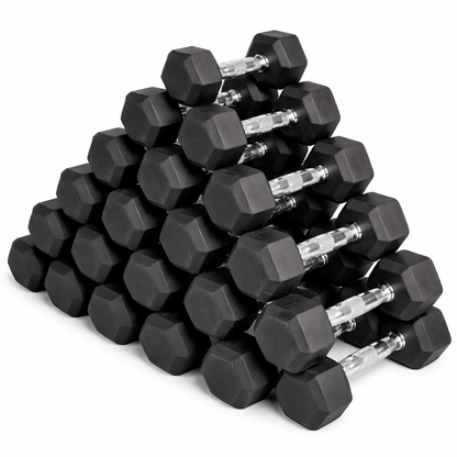 Premium Rubber-Coated Hex Dumbbells: Pairs from 2.5kg to 60kg - Anti-Roll Design with Ergonomic Metal Handles for Home Gym, Strength Training & Professional Bodybuilding