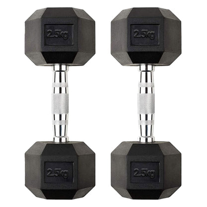Premium Rubber-Coated Hex Dumbbells: Singles, Pairs & Complete Weight Sets from 2.5kg to 60kg - Anti-Roll Design with Ergonomic Metal Handles for Home Gym, Strength Training & Professional Bodybuilding