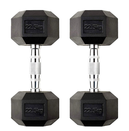 Premium Rubber-Coated Hex Dumbbells: Singles, Pairs & Complete Weight Sets from 2.5kg to 60kg - Anti-Roll Design with Ergonomic Metal Handles for Home Gym, Strength Training & Professional Bodybuilding