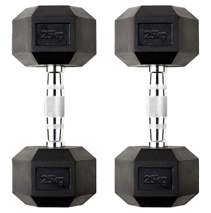 Premium Rubber-Coated Hex Dumbbells: Singles, Pairs & Complete Weight Sets from 2.5kg to 60kg - Anti-Roll Design with Ergonomic Metal Handles for Home Gym, Strength Training & Professional Bodybuilding
