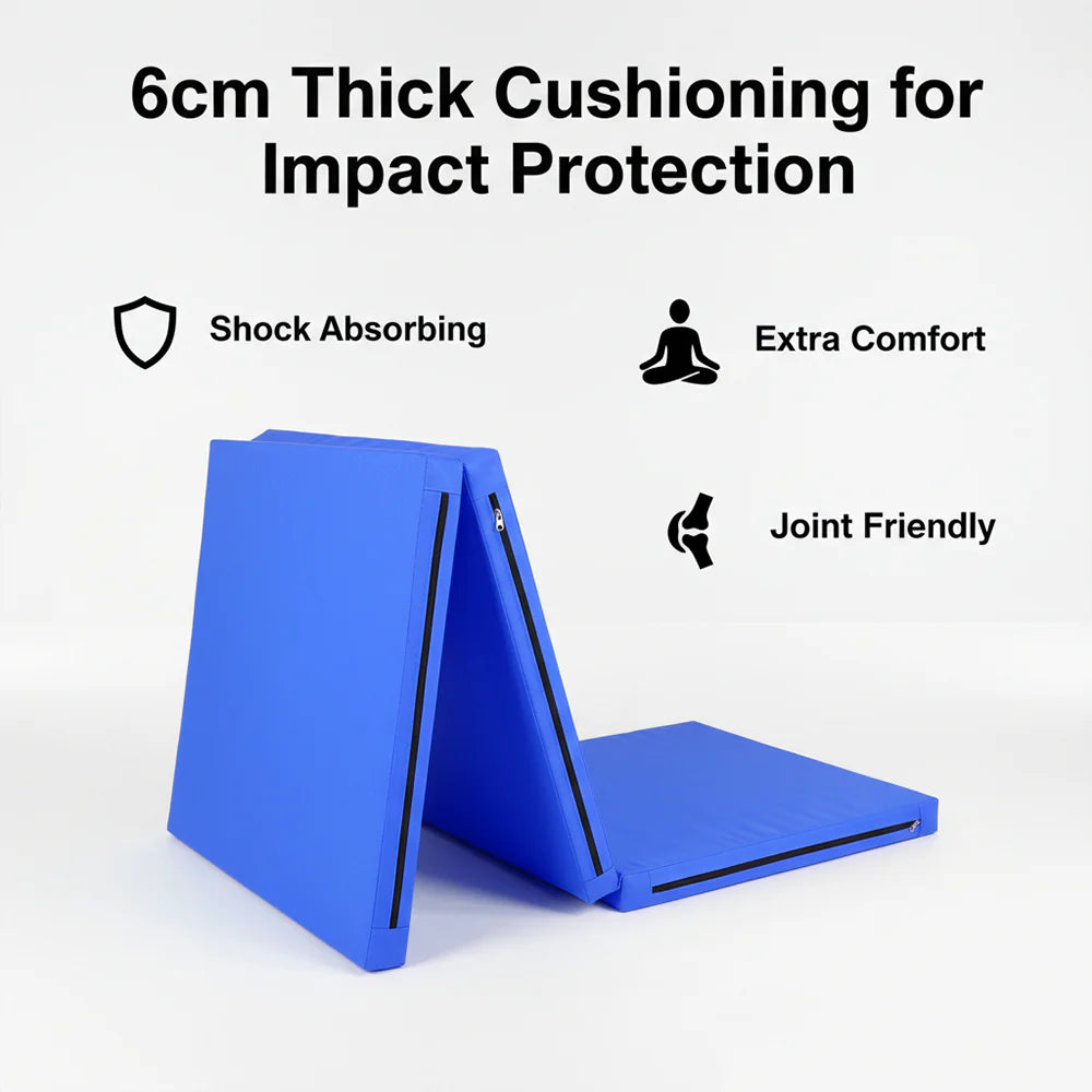 Tri-Fold Yoga Mat 6FT PU Leather 5cm Thick High Density Foam Non Slip Exercise Crash Mat
