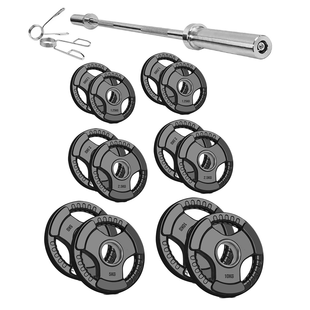 Tri-Grip Olympic Weight Plate - Black Rubber Coated Cast Iron with 2-Inch Hole - Durable Weight Plates for Strength Training, CrossFit & Weightlifting - Superior Grip Design for Easy Handling