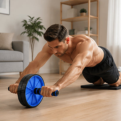 Premium Double-Wheel Ab Roller with Knee Pad - Core Training Exercise Wheel with Rebound Design - Adjustable Elastic Resistance Band - Silent Non-Slip Wheels - Ergonomic Handles - Home Gym Equipment