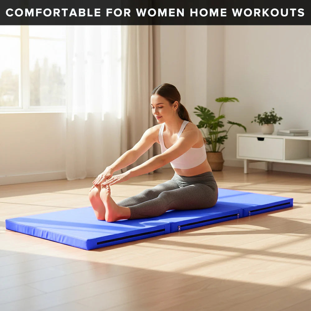 Tri-Fold Yoga Mat 6FT PU Leather 5cm Thick High Density Foam Non Slip Exercise Crash Mat