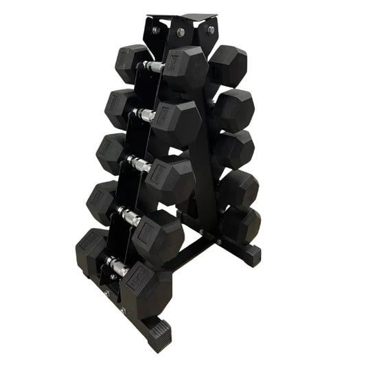 Complete Home Gym Hex Dumbbell Set - 5 Pairs with Storage Rack - Rubber Coated Weights from 2.5kg to 25kg - Chrome Handles with Anti-Slip Grip - Commercial Grade Equipment for Full Body Workout