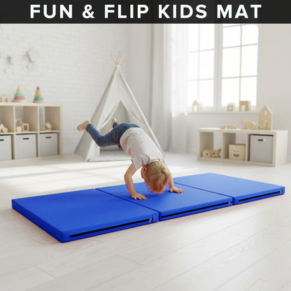 Tri-Fold Yoga Mat 6FT PU Leather 5cm Thick High Density Foam Non Slip Exercise Crash Mat