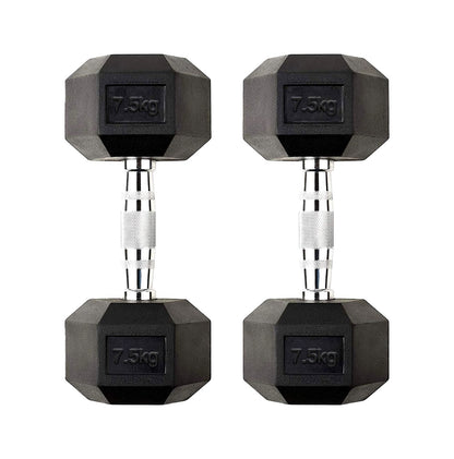 Premium Rubber-Coated Hex Dumbbells: Singles, Pairs & Complete Weight Sets from 2.5kg to 60kg - Anti-Roll Design with Ergonomic Metal Handles for Home Gym, Strength Training & Professional Bodybuilding