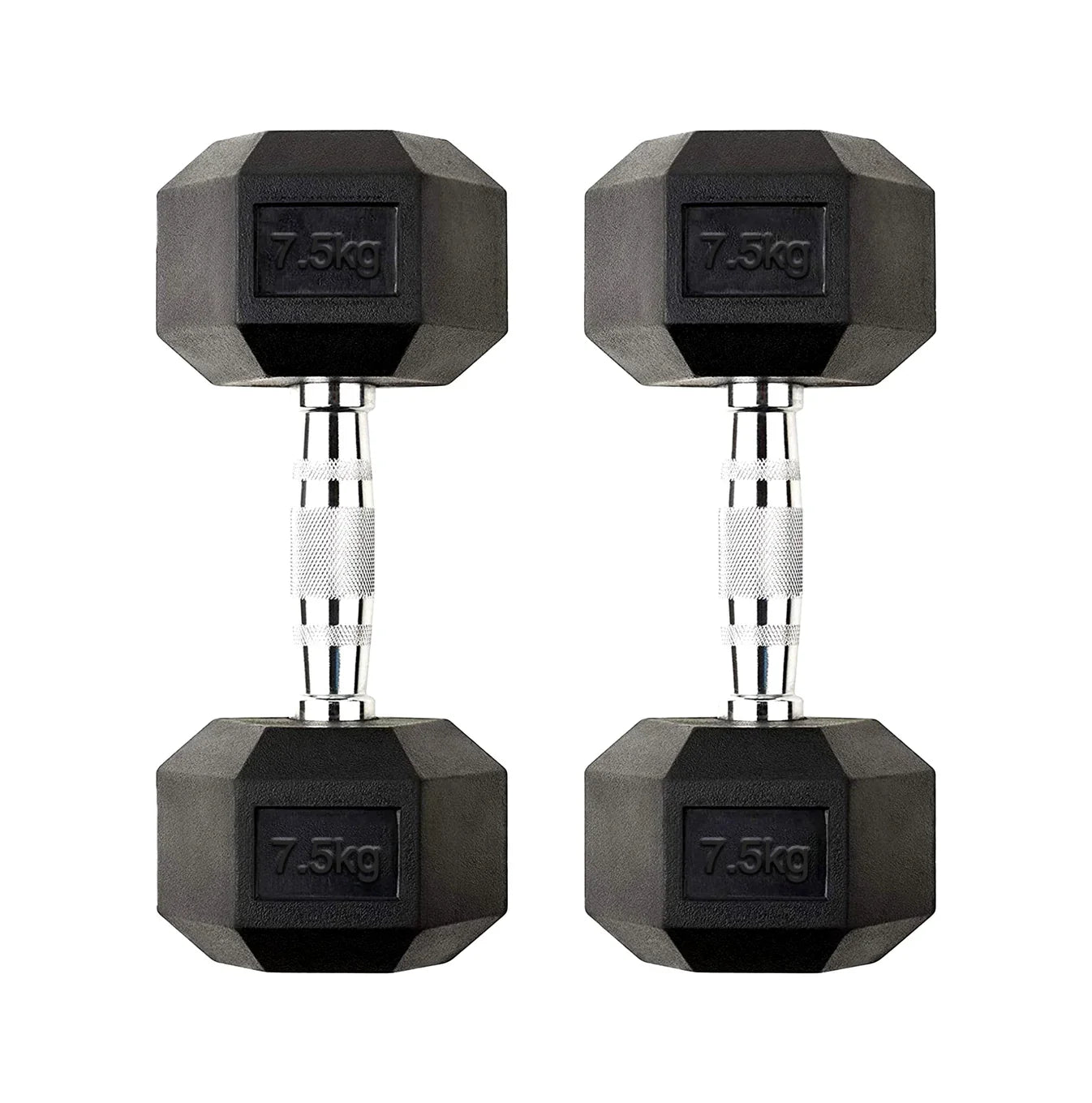 7.5kg Rubber Hex Dumbbells with Chrome Steel Grip – Non-Roll Design for Home Gym Strength Training, Functional Fitness & Muscle Toning