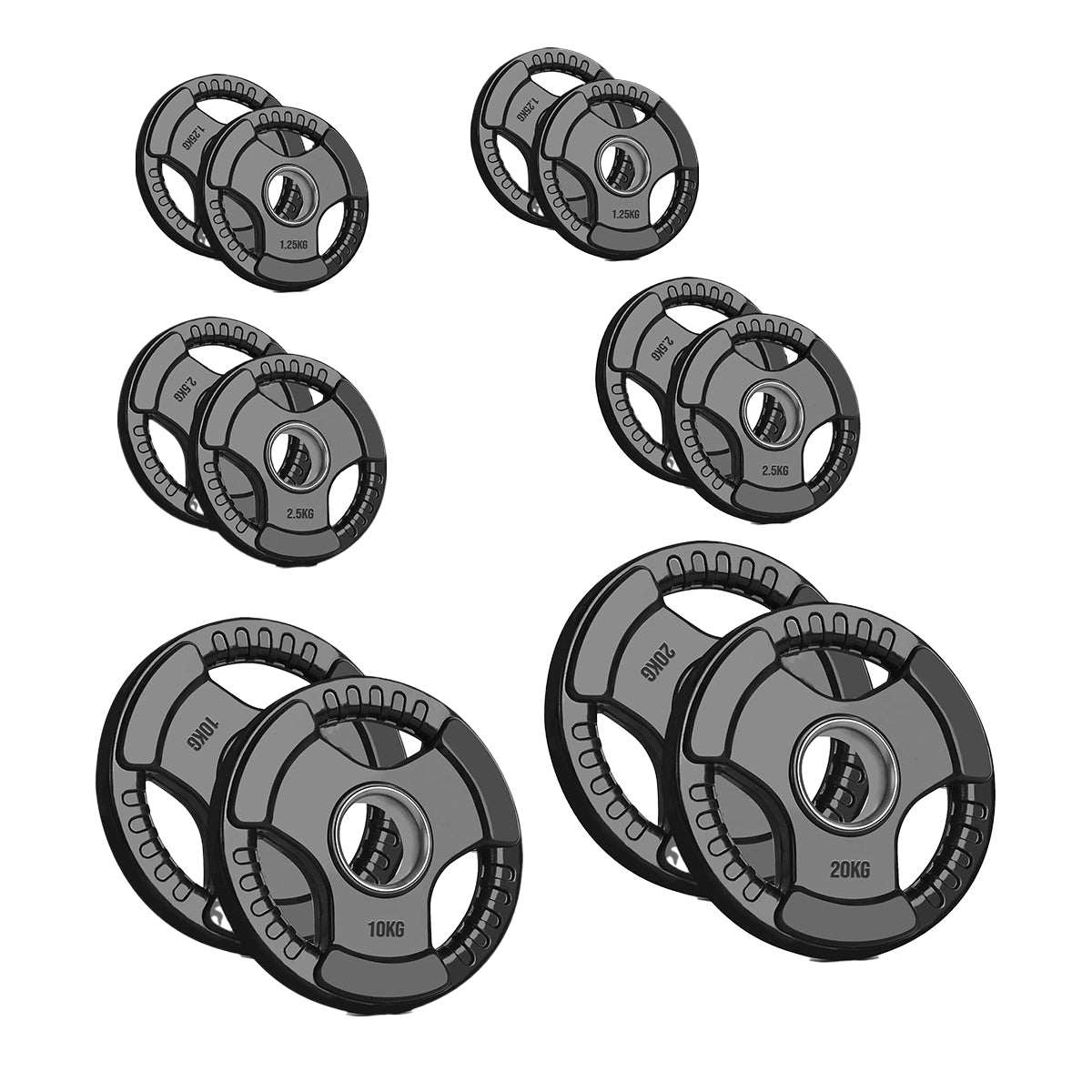 Tri-Grip Olympic Weight Plate - Black Rubber Coated Cast Iron with 2-Inch Hole - Durable Weight Plates for Strength Training, CrossFit & Weightlifting - Superior Grip Design for Easy Handling