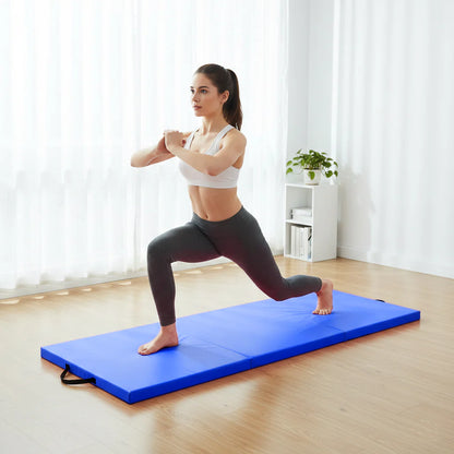 Tri-Fold Yoga Mat 6FT PU Leather 5cm Thick High Density Foam Non Slip Exercise Crash Mat