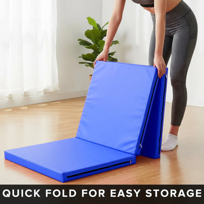 Tri-Fold Yoga Mat 6FT PU Leather 5cm Thick High Density Foam Non Slip Exercise Crash Mat