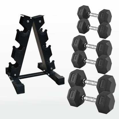 Premium Rubber-Coated Hex Dumbbells: Singles, Pairs & Complete Weight Sets from 2.5kg to 60kg - Anti-Roll Design with Ergonomic Metal Handles for Home Gym, Strength Training & Professional Bodybuilding