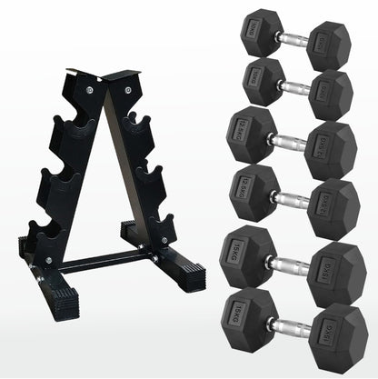 Premium Rubber-Coated Hex Dumbbells: Singles, Pairs & Complete Weight Sets from 2.5kg to 60kg - Anti-Roll Design with Ergonomic Metal Handles for Home Gym, Strength Training & Professional Bodybuilding