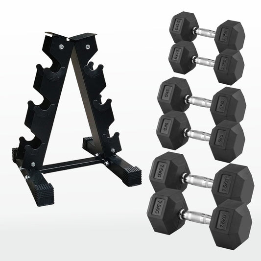 Premium Rubber-Coated Hex Dumbbells: Singles, Pairs & Complete Weight Sets from 2.5kg to 60kg - Anti-Roll Design with Ergonomic Metal Handles for Home Gym, Strength Training & Professional Bodybuilding