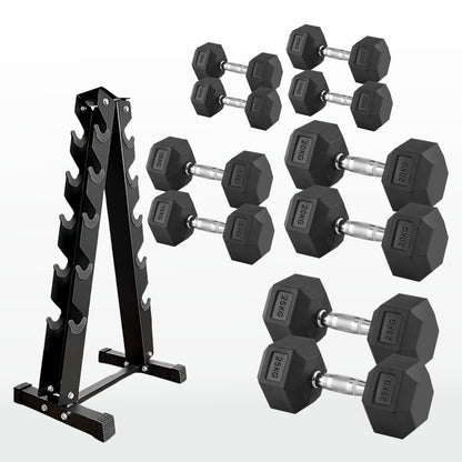 Premium Rubber-Coated Hex Dumbbells: Singles, Pairs & Complete Weight Sets from 2.5kg to 60kg - Anti-Roll Design with Ergonomic Metal Handles for Home Gym, Strength Training & Professional Bodybuilding