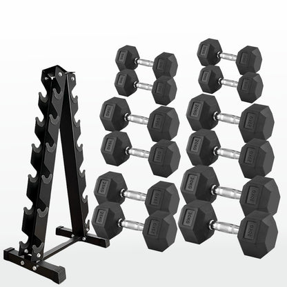 Premium Rubber-Coated Hex Dumbbells: Singles, Pairs & Complete Weight Sets from 2.5kg to 60kg - Anti-Roll Design with Ergonomic Metal Handles for Home Gym, Strength Training & Professional Bodybuilding
