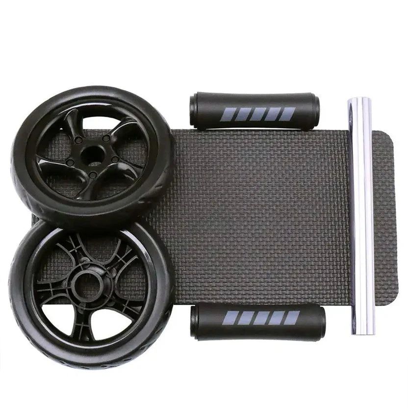Black ab roller with wheels on a white background
