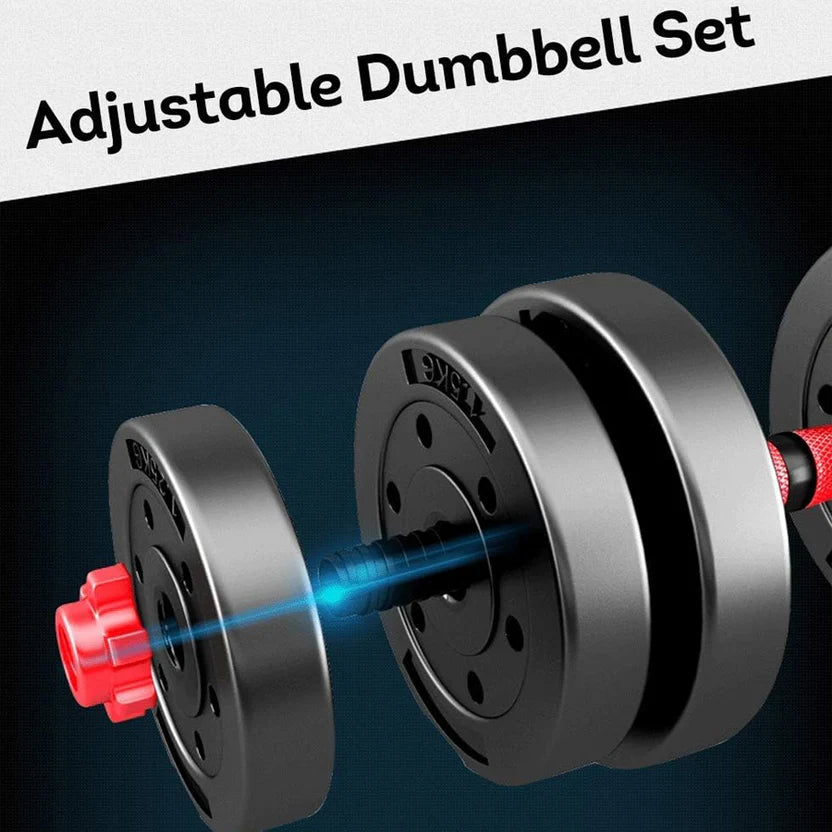 Adjustable Dumbbell & Barbell Set on a black background